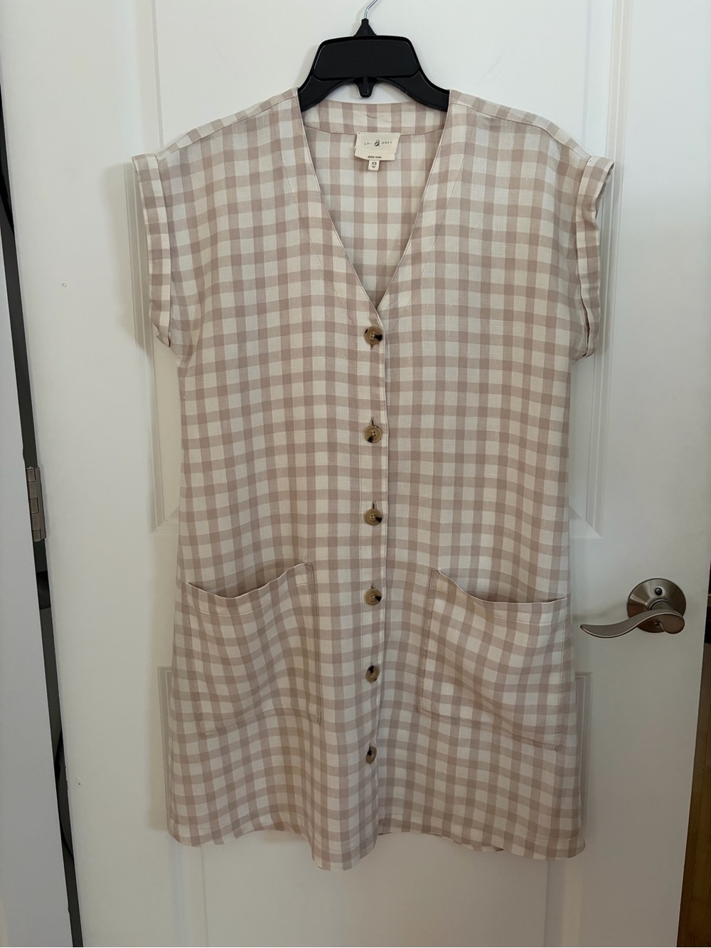 Lou & Grey Beige Gingham Linen Dress